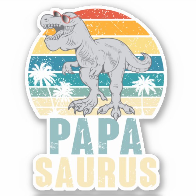 Papasaurus Dinosaur Retro Sunset Tropical Dad (Front)