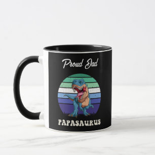 Papasaurus Funny Dinosaur on Gay Flag Sunset Mug