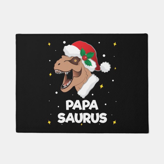 Papasaurus Santa Claus Dinosaur Christmas Doormat (Front)