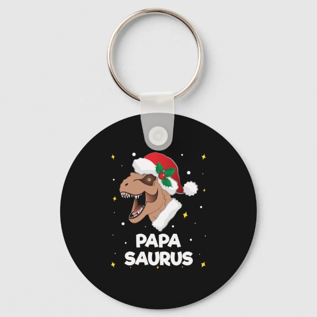 Papasaurus Santa Claus Dinosaur Christmas Key Ring (Front)