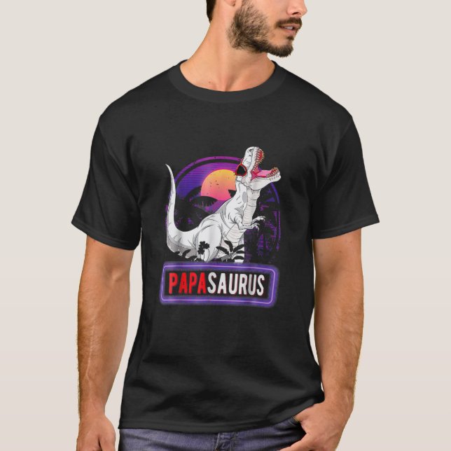 Papasaurus Tee For Men Fathers Day Gift 80S Retro (Front)