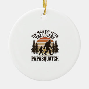 Papasquatch Vintage Bigfoot Dad Shirt Design_1 Ceramic Tree Decoration