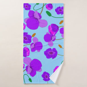 Papaver Poppy Lilac on pale-blue background Bath Towel