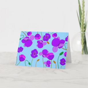 Papaver Poppy Lilac on pale-blue background  Card