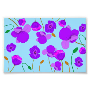 Papaver Poppy Lilac on pale-blue background  Photo Print