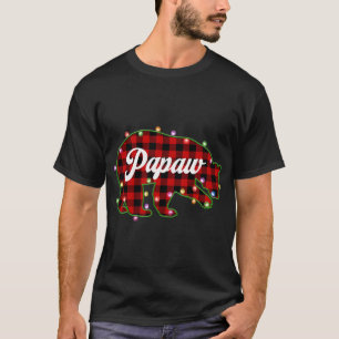 Papaw Bear Buffalo Plaid Red Christmas Light Match T-Shirt