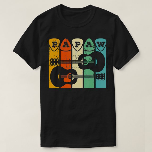 Papaw Guitar Pick Gift Guitar Player Grandpa Retro T-Shirt (Design Front)