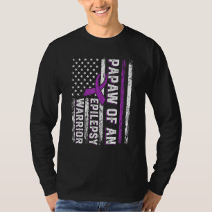 Papaw of a Warrior Epilepsy Purple Ribbon Support T-Shirt