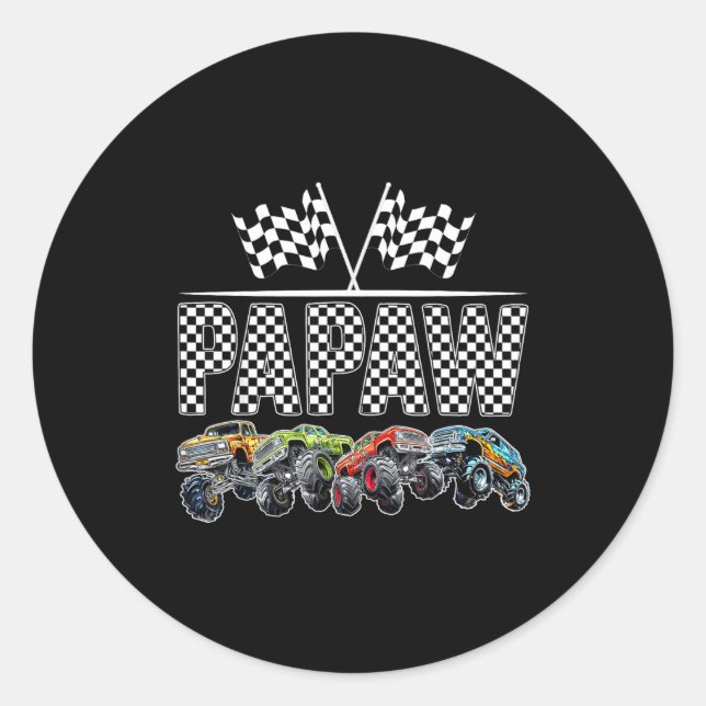 Papaw Retro Monster Truck Family Birthday Matching Classic Round Sticker (Front)