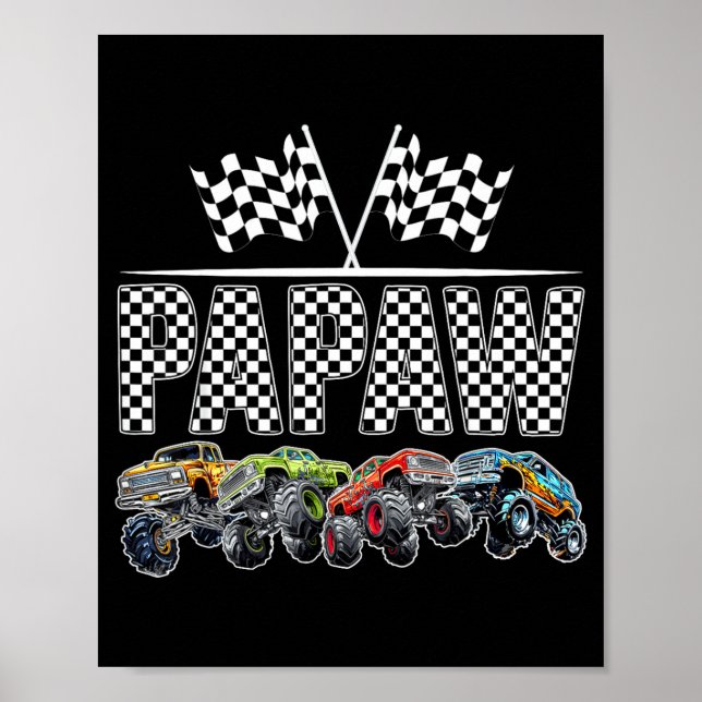 Papaw Retro Monster Truck Family Birthday Matching Poster (Front)