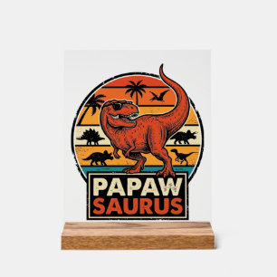 Papawsaurus Retro Dinosaur Sunset Vector Design_1 Acrylic Sign