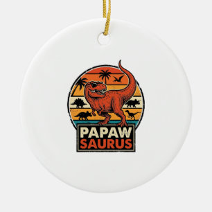 Papawsaurus Retro Dinosaur Sunset Vector Design_1 Ceramic Tree Decoration