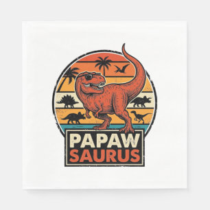 Papawsaurus Retro Dinosaur Sunset Vector Design_1 Napkin