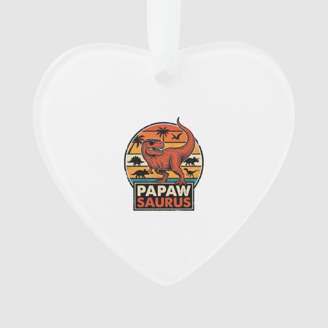 Papawsaurus Retro Dinosaur Sunset Vector Design_1 Ornament (Front)
