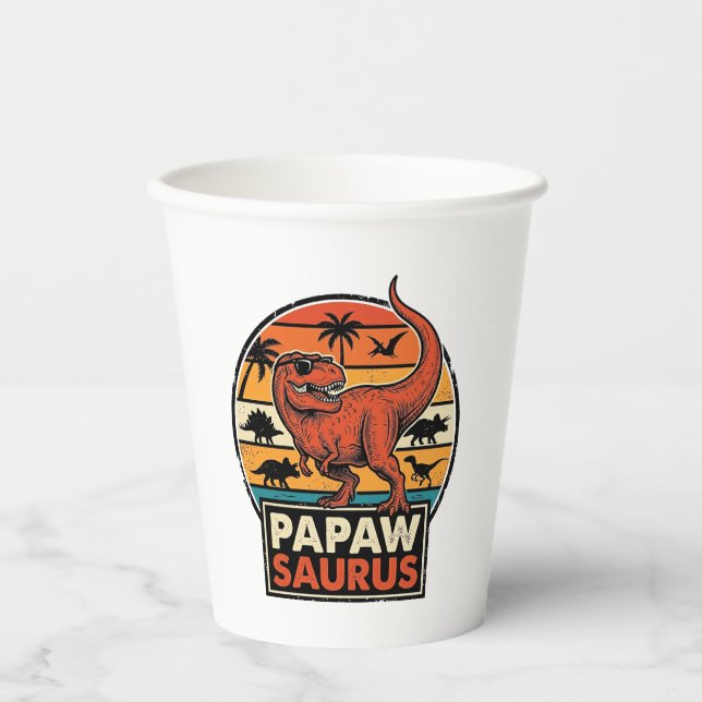 Papawsaurus Retro Dinosaur Sunset Vector Design_1 Paper Cups (Front)