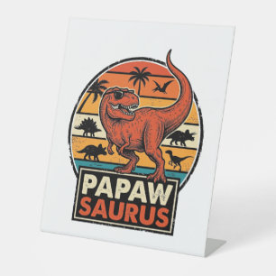Papawsaurus Retro Dinosaur Sunset Vector Design_1 Pedestal Sign