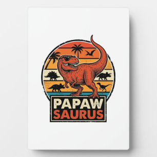 Papawsaurus Retro Dinosaur Sunset Vector Design_1 Plaque