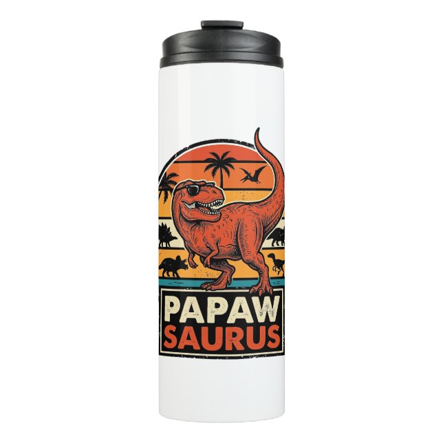 Papawsaurus Retro Dinosaur Sunset Vector Design_1 Thermal Tumbler (Front)