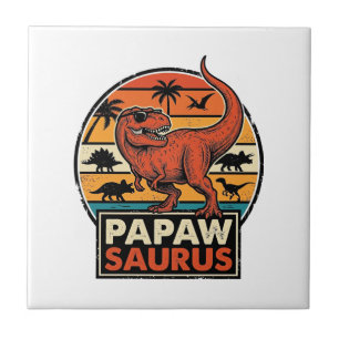 Papawsaurus Retro Dinosaur Sunset Vector Design_1 Tile