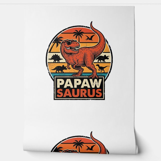 Papawsaurus Retro Dinosaur Sunset Vector Design_1 Wallpaper (Unrolling)