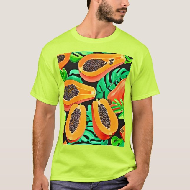 Papaya and Leaves Fresh Pattern T-Shirt (Front)