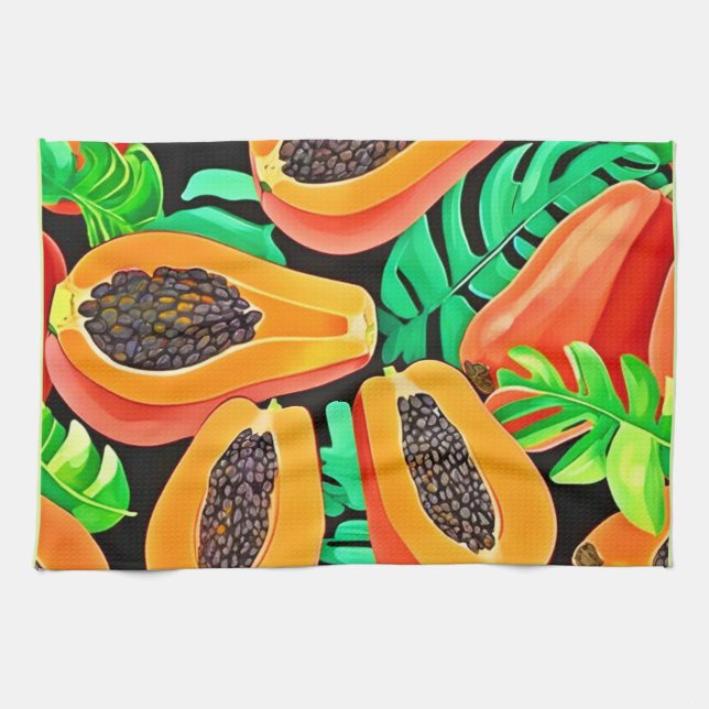 Papaya and Leaves Fresh Pattern Tea Towel (Horizontal)
