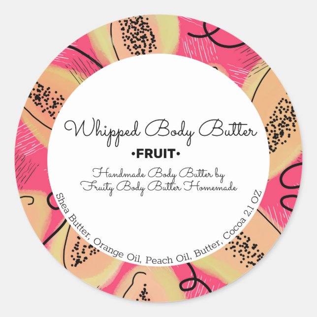 Papaya Body Butter Bath Branding Packaging Classic Round Sticker (Front)