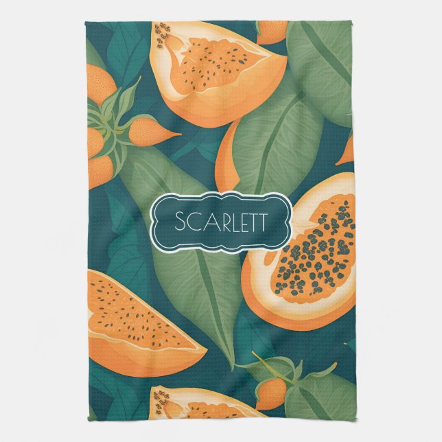 Papaya Floral Colourful Personalised Pattern Tea Towel (Vertical)