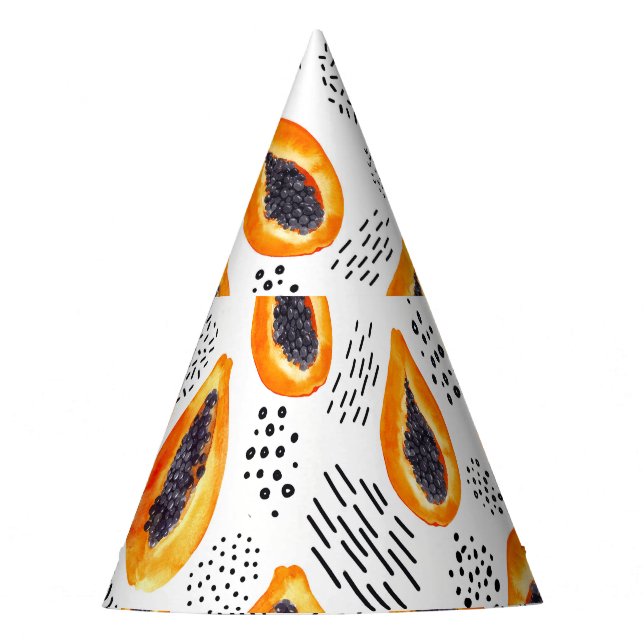 Papaya fruit: abstract watercolor pattern. party hat (Front)