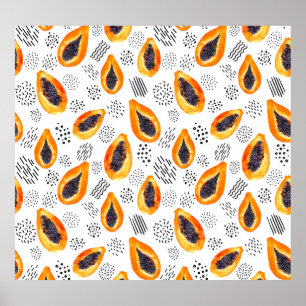 Papaya fruit: abstract watercolor pattern. poster