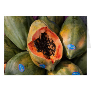 Papaya Fruit Sliced Open Black Seeds Greeting Card