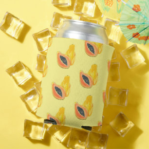 Papaya fruit watercolor Food Tropical Pattern Can Cooler