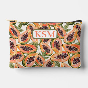 Papaya Fruit Watercolor Monogram Accessory Pouch