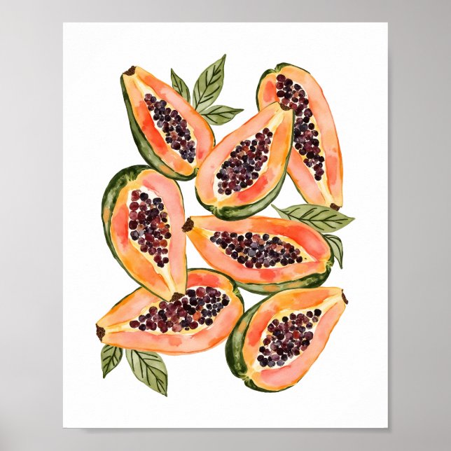 Papaya Fruit Watercolor Poster (Front)