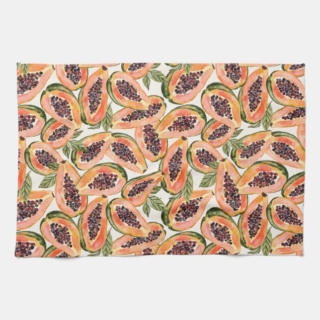 Papaya Fruit Watercolor Tea Towel (Horizontal)