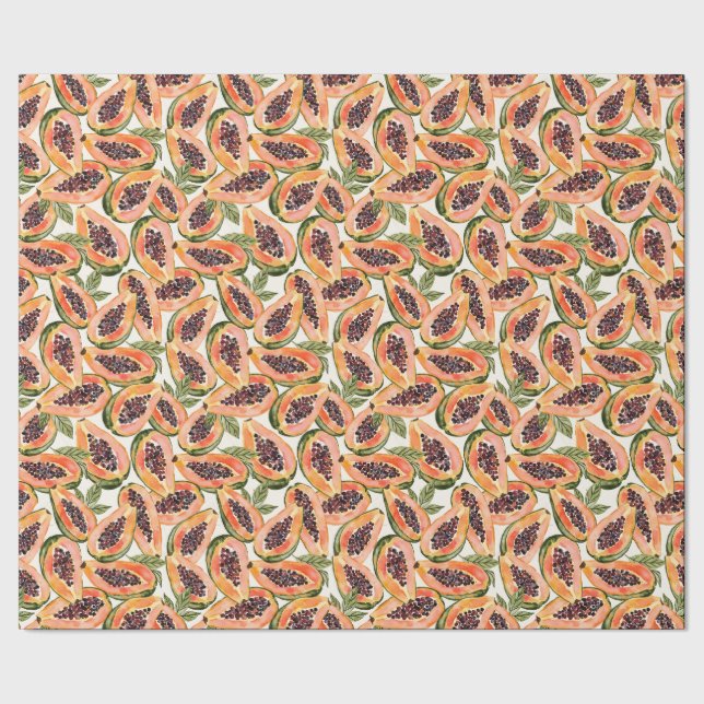 Papaya Fruit Watercolor Wrapping Paper (Seam)