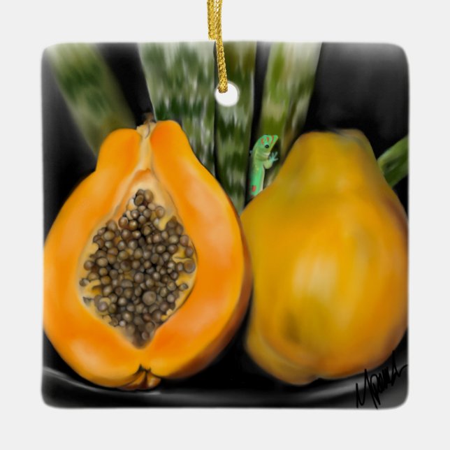 Papaya Gecko Ceramic Ornament (Front)