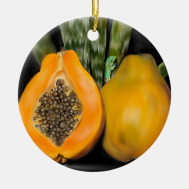 Papaya Gecko Ceramic Tree Decoration (Front)