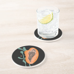 Papaya Hand Drawn Lettering Tropical Fruit Coaster