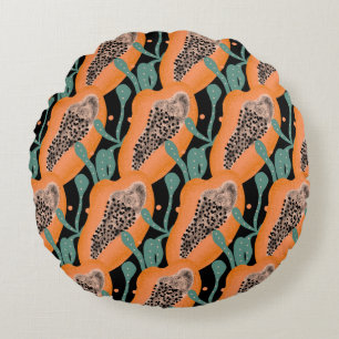 Papaya Hand  Tropical Fruit Abstract Pattern  Round Cushion