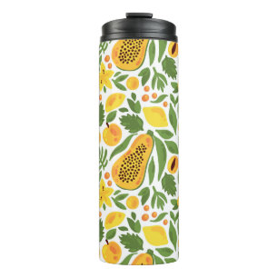 Papaya lemon peach mango fruits exotic tropic seam thermal tumbler