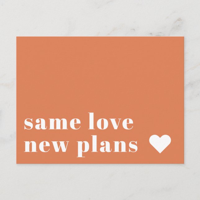 Papaya | Modern Wedding Postponement Announcement Postcard (Front)