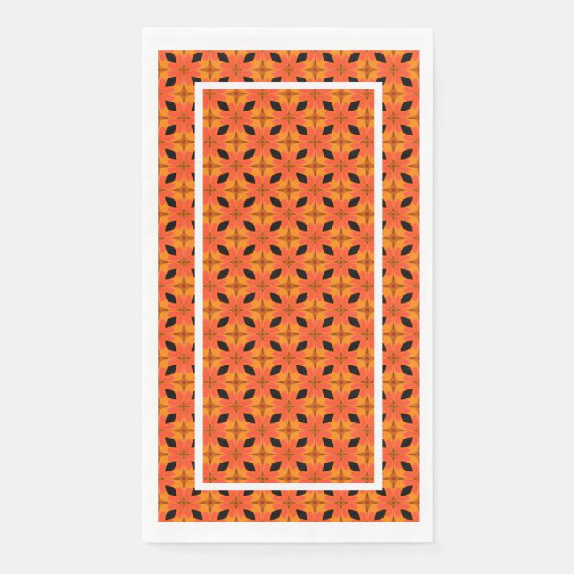 Papaya Orange and Black Tropical Pattern Napkin (Front)
