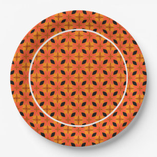Papaya Orange and Black Tropical Pattern  Paper Plate