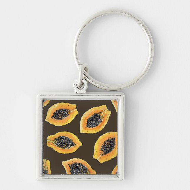 Papaya slices on dark brown key ring (Front)