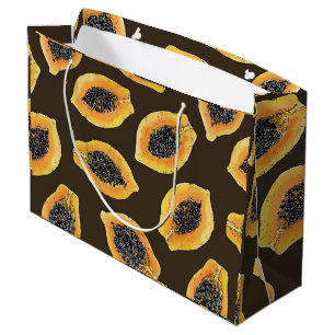 Papaya slices on dark brown large gift bag