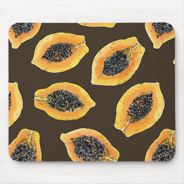 Papaya slices on dark brown mouse mat (Front)