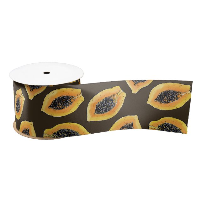 Papaya slices on dark brown satin ribbon (Spool)