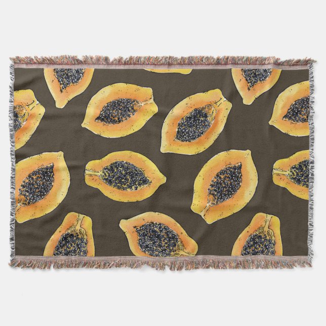 Papaya slices on dark brown throw blanket (Front)