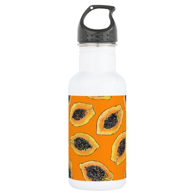 Papaya slices on orange 532 ml water bottle (Front)